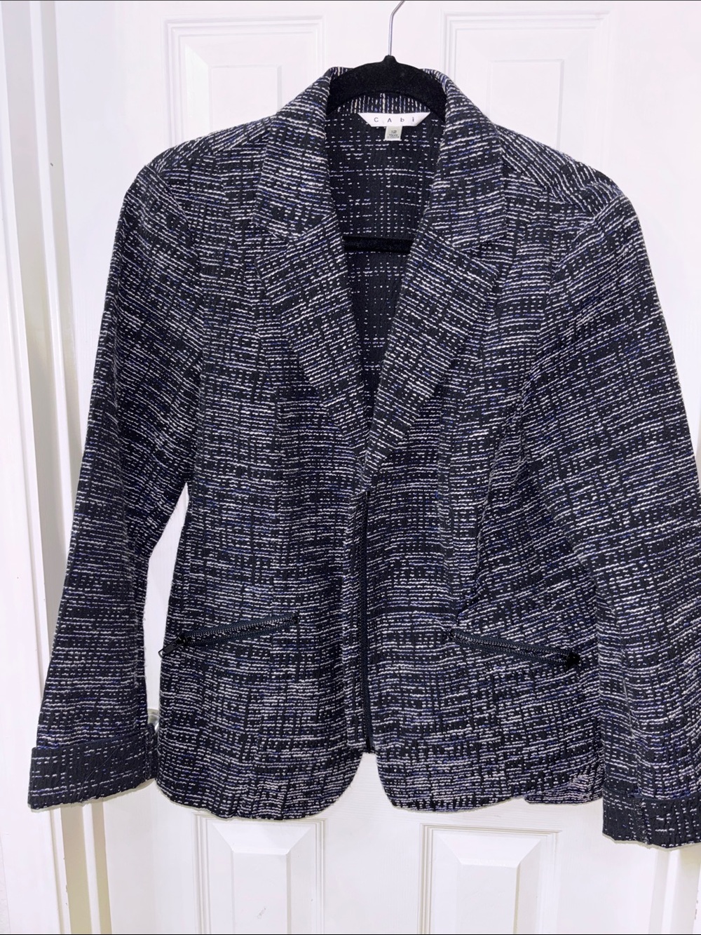 CAbi Navy and White Textured Open-Front Blazer